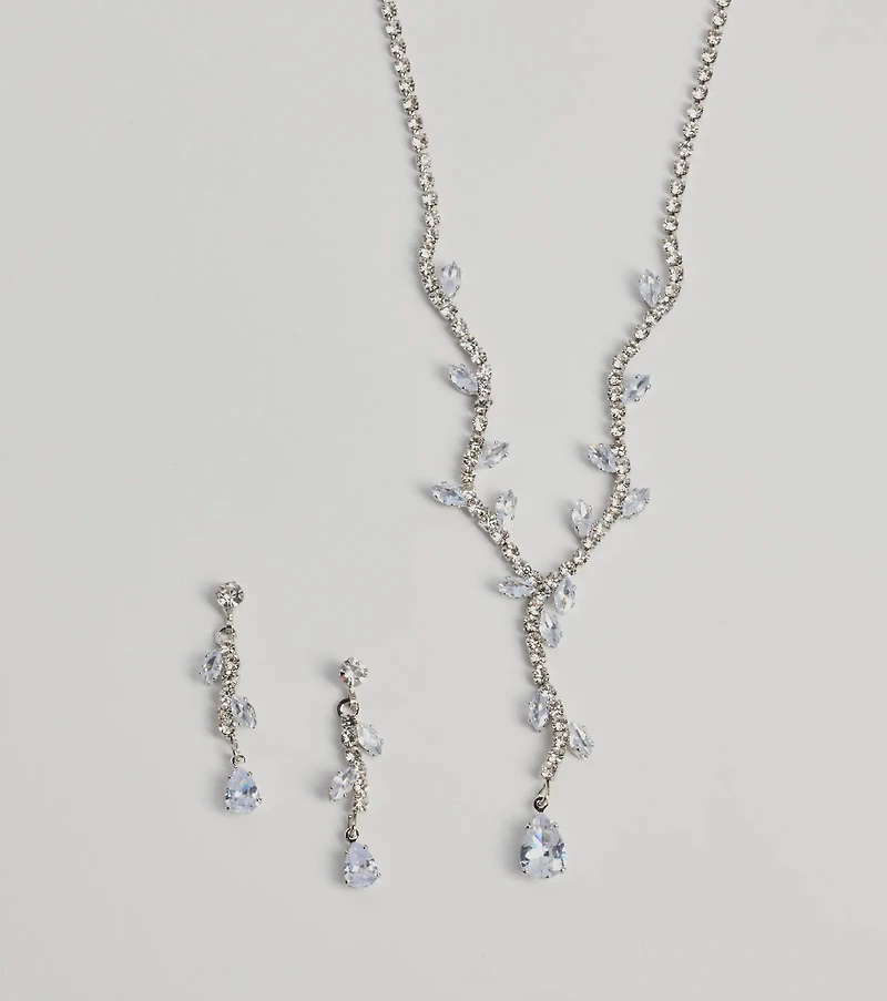 Chic Leaf-Shaped Rhinestone Necklace And Earrings Set