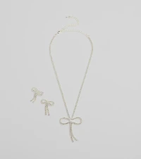 Adorably Glam Bow Necklace And Earrings Set