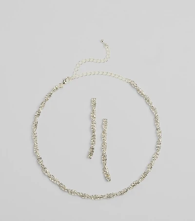 Glamorous Twists Rhinestone Necklace And Earrings Set