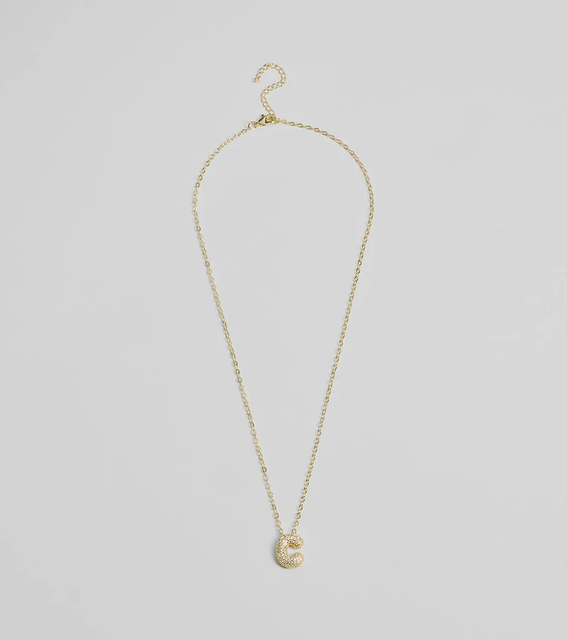 Bubble Letter Monogram Rhinestone Necklace