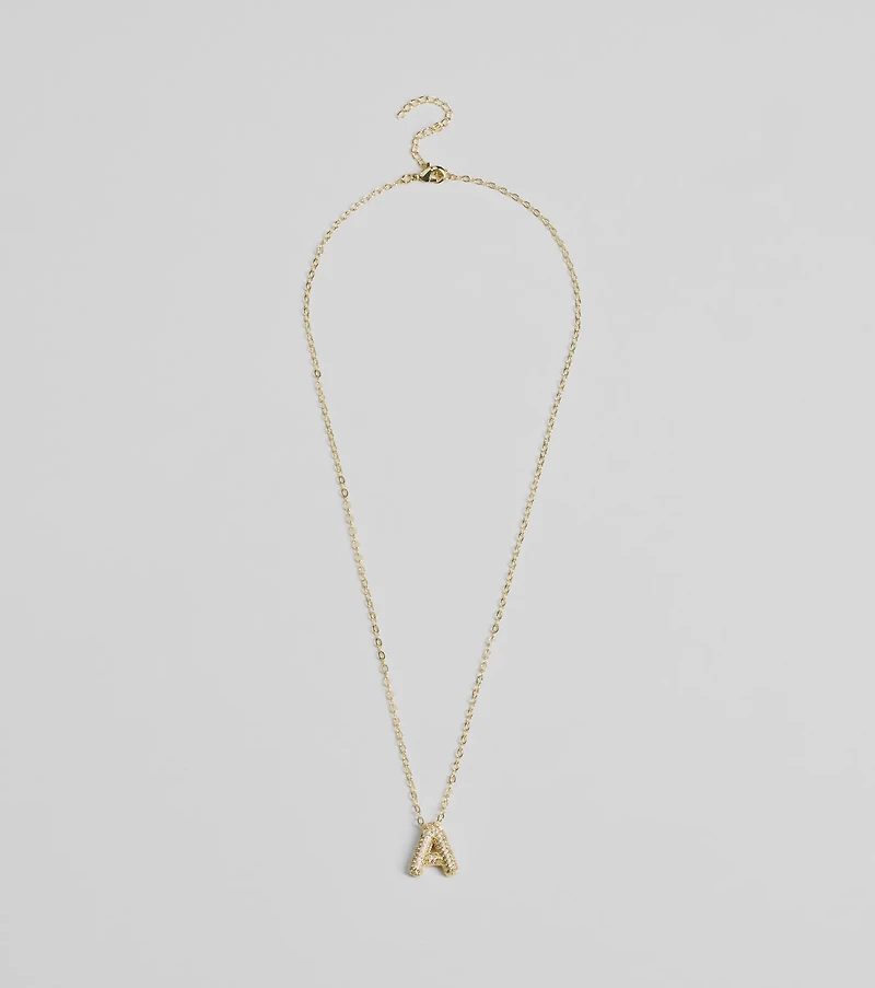 Bubble Letter Monogram Rhinestone Necklace