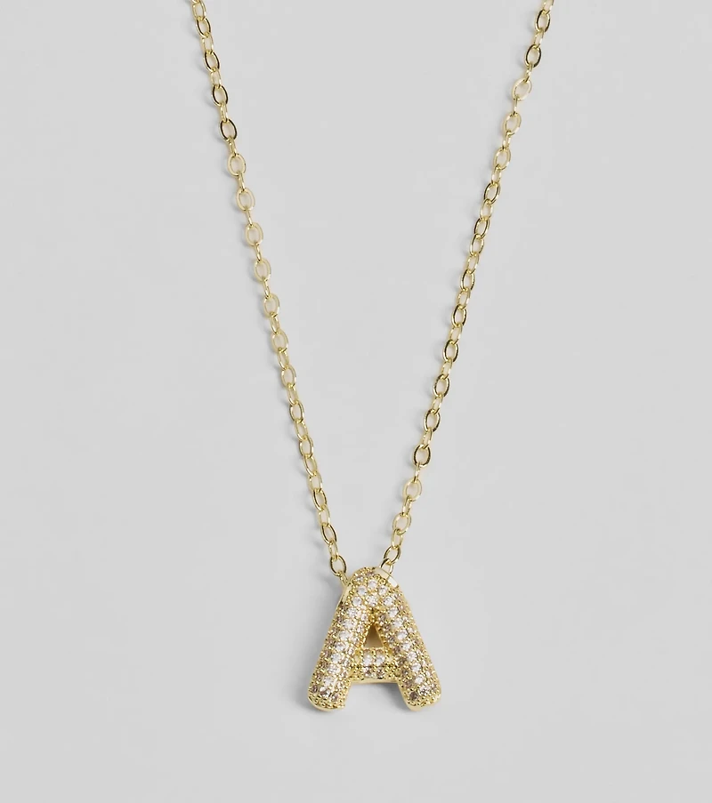Bubble Letter Monogram Rhinestone Necklace