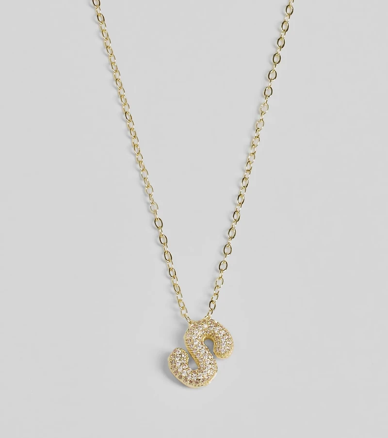 Bubble Letter Monogram Rhinestone Necklace