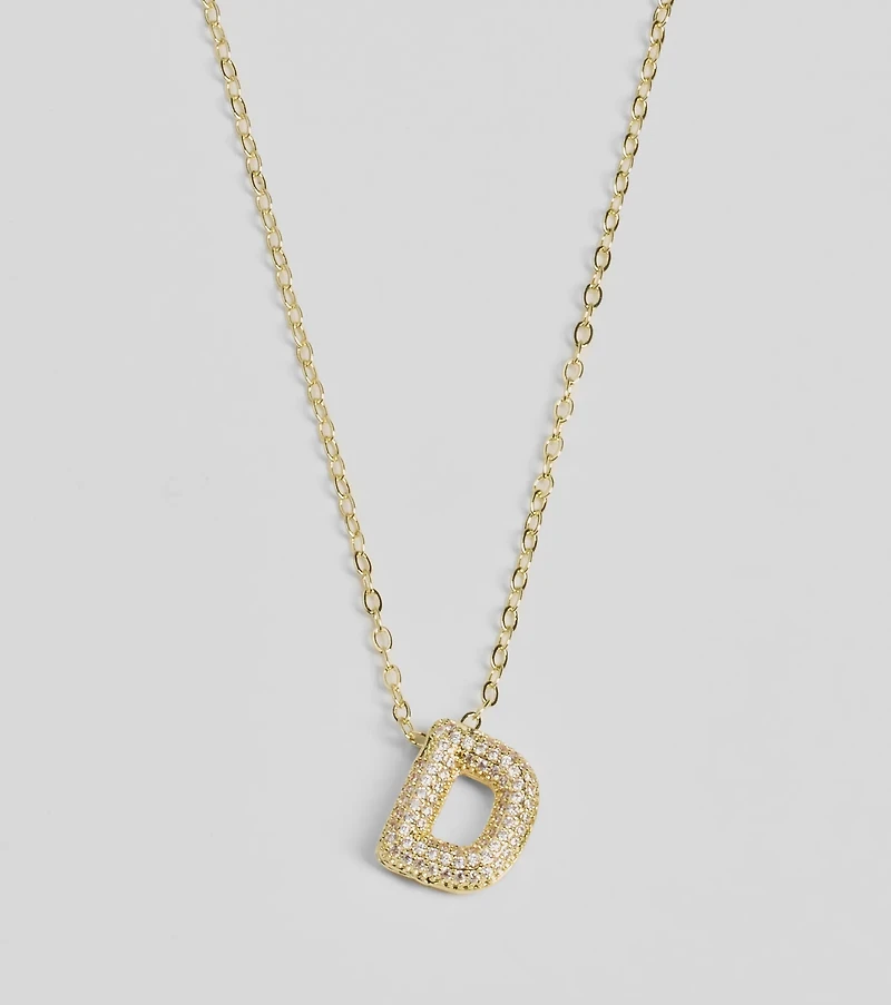 Bubble Letter Monogram Rhinestone Necklace