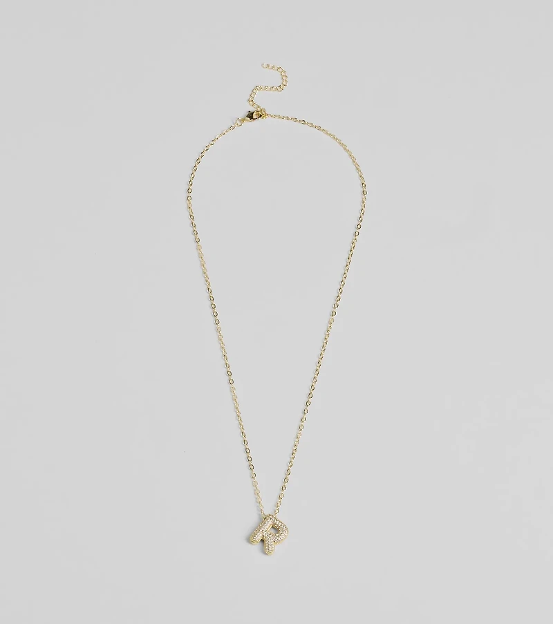 Bubble Letter Monogram Rhinestone Necklace