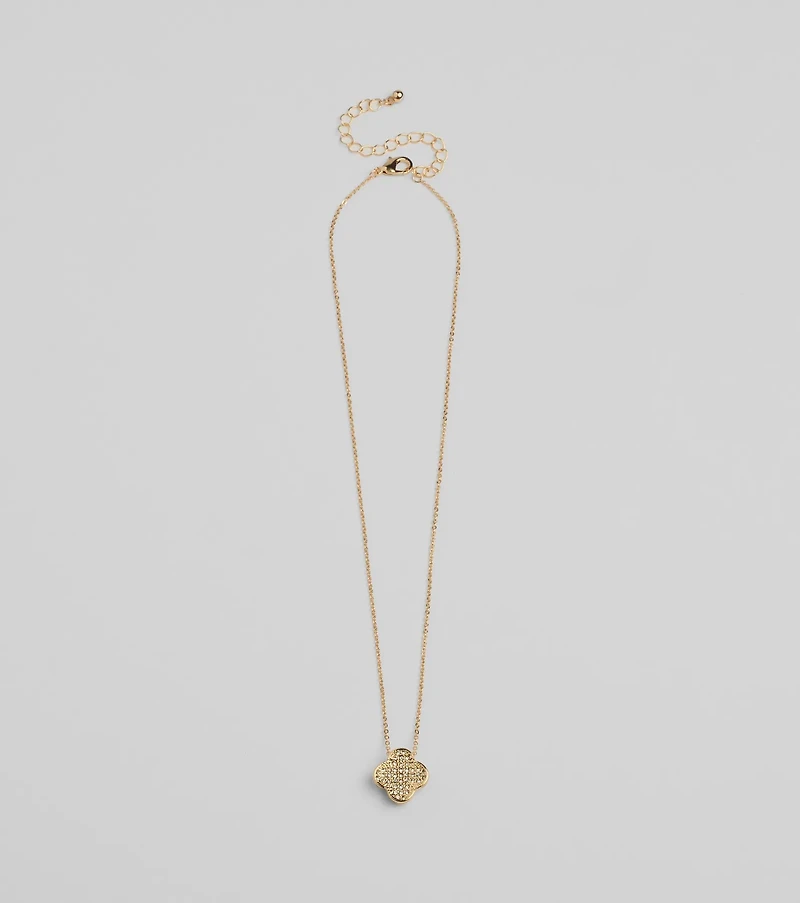 Just Your Luck Rhinestone Clover Charm Necklace