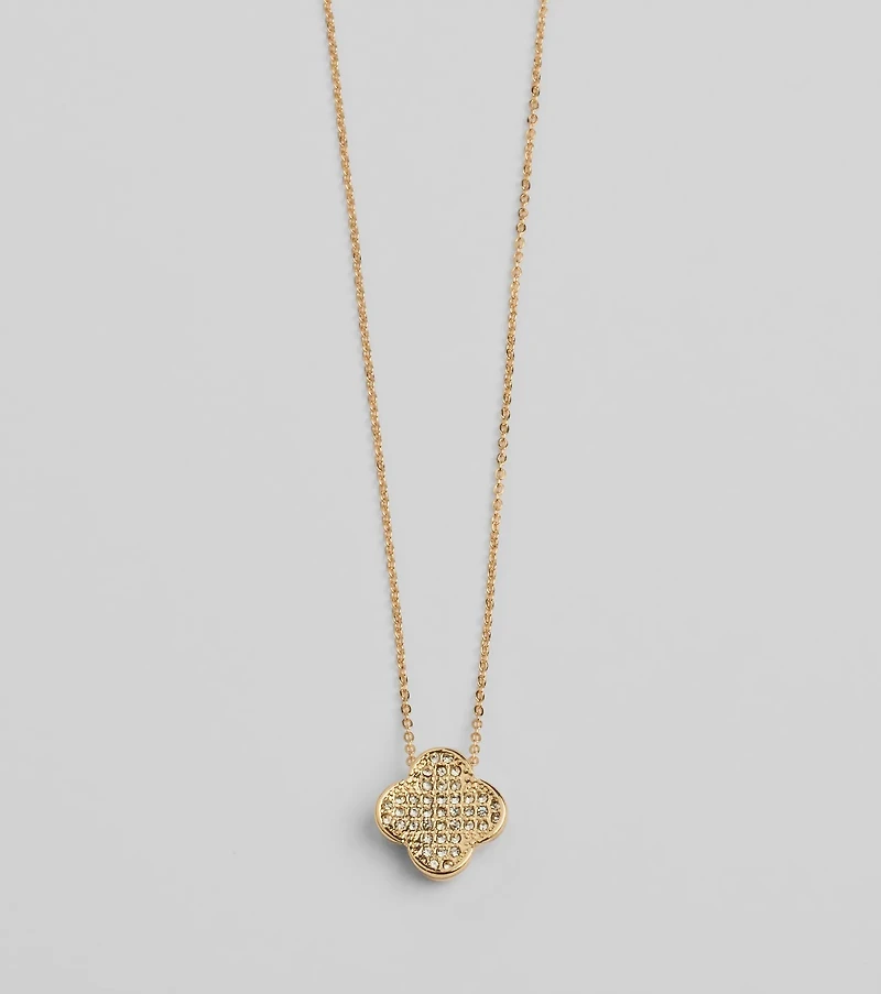 Just Your Luck Rhinestone Clover Charm Necklace
