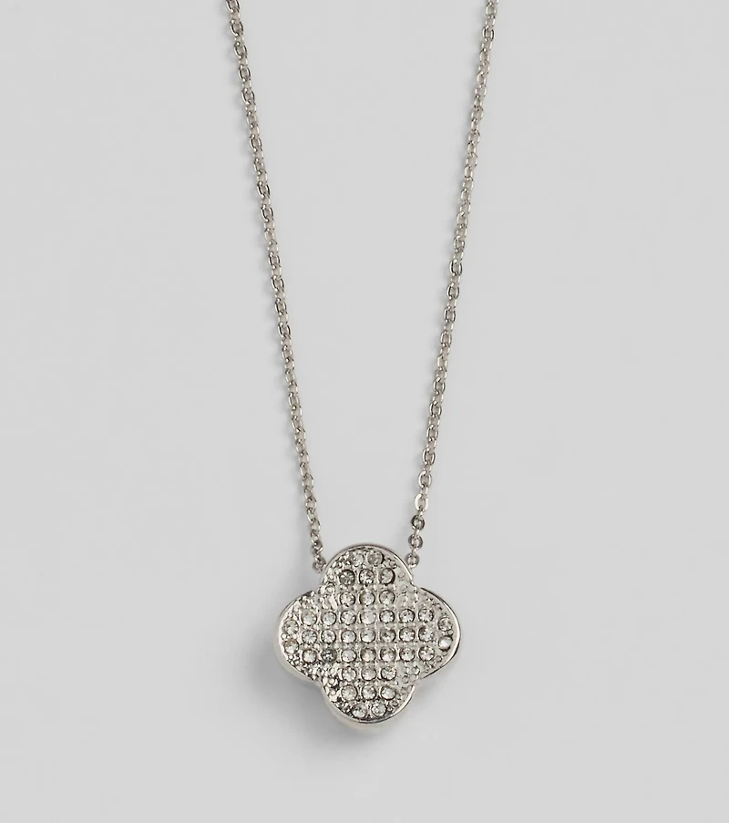 Just Your Luck Rhinestone Clover Charm Necklace