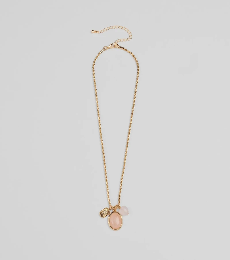 Boho Chic Rose Quartz Pendant Charm Necklace