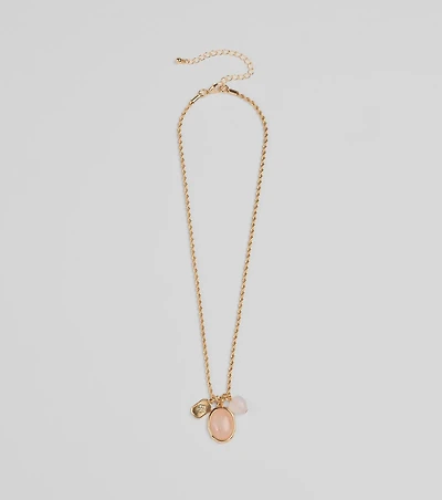 Boho Chic Rose Quartz Pendant Charm Necklace