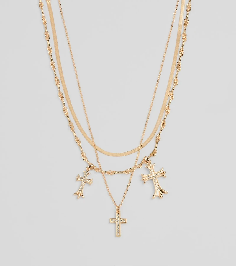 Chic Blessings Statement Cross Charm Layered Necklace