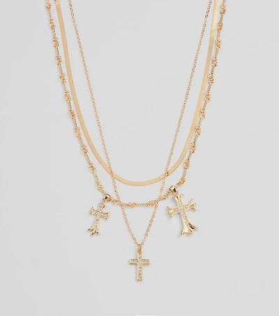 Chic Blessings Statement Cross Charm Layered Necklace