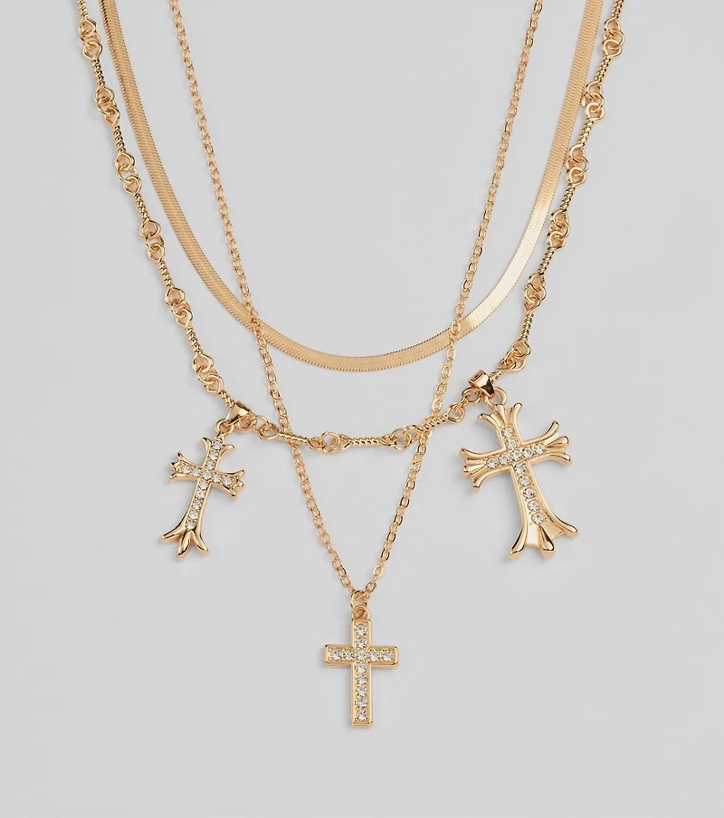 Chic Blessings Statement Cross Charm Layered Necklace