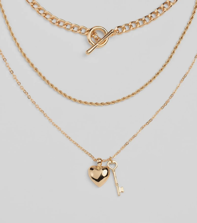 Endless Love Heart Charm Three-Pack Necklace