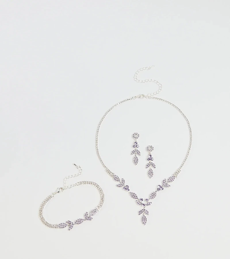 Luxe Desire Rhinestone Leaf Jewelry Set