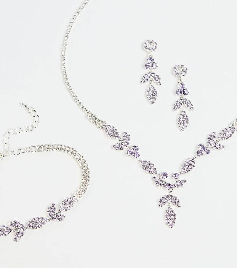 Luxe Desire Rhinestone Leaf Jewelry Set