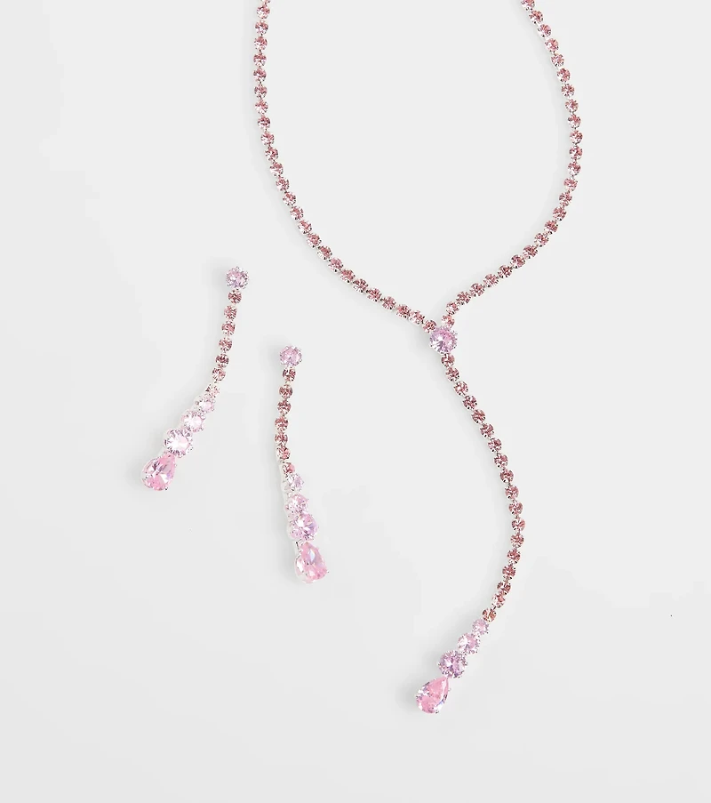 Delicate Shine Rhinestone Lariat Earring Set