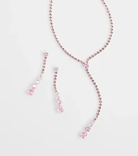 Delicate Shine Rhinestone Lariat Earring Set