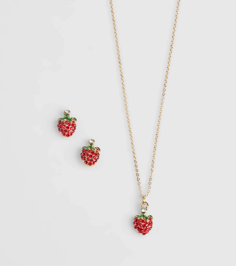 In Season Strawberry Earrings And Necklace Set