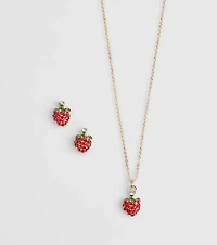 In Season Strawberry Earrings And Necklace Set