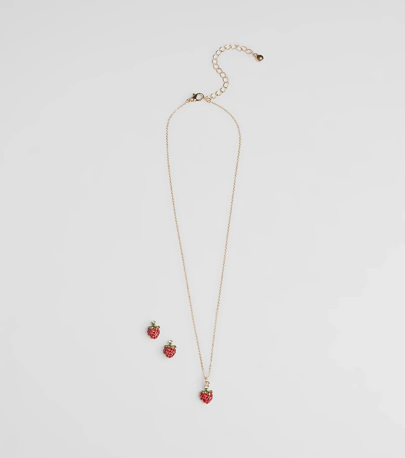 In Season Strawberry Earrings And Necklace Set