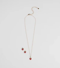 In Season Strawberry Earrings And Necklace Set