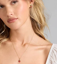 In Season Strawberry Earrings And Necklace Set