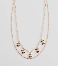 Taste So Sweet Cherry And Faux Pearl Layered Necklace