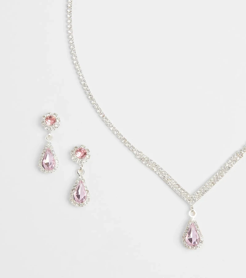 Princess Vibes Rhinestone Necklace And Earrings Set