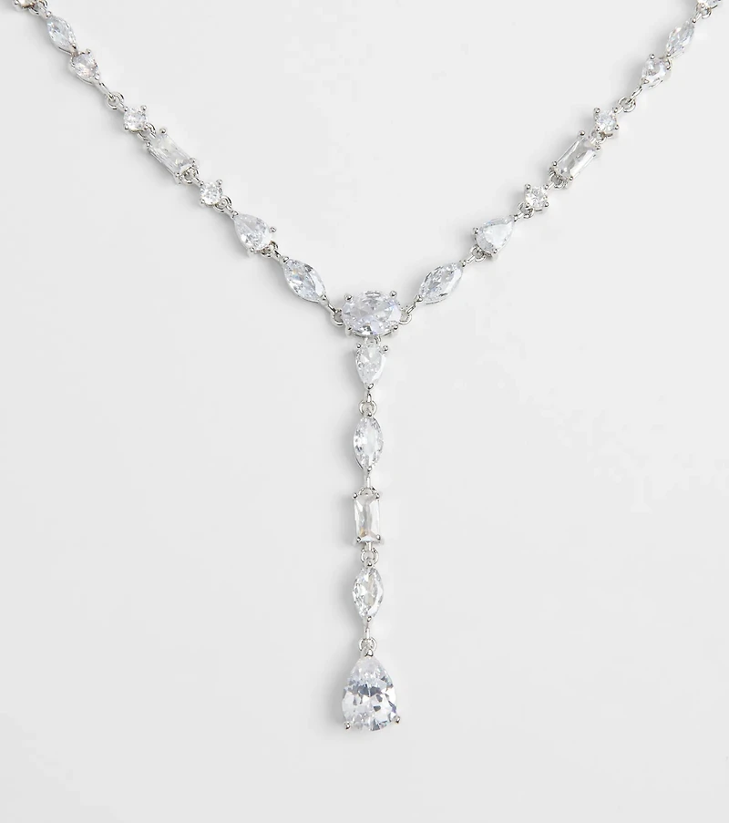 Luxe Glitz Cubic Zirconia Lariat Necklace