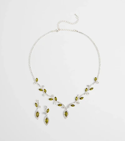 Whimsical Glam Rhinestone Necklace And Earrings Set