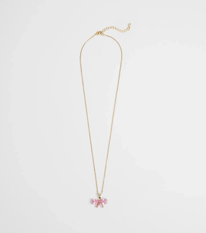 Dainty Glam Cubic Zirconia Bow Charm Necklace