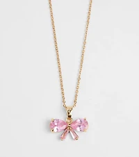 Dainty Glam Cubic Zirconia Bow Charm Necklace