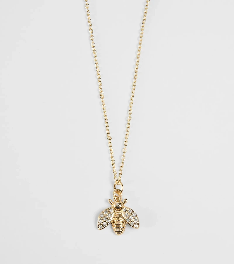 Cute Glamour Rhinestone Bee Charm Necklace