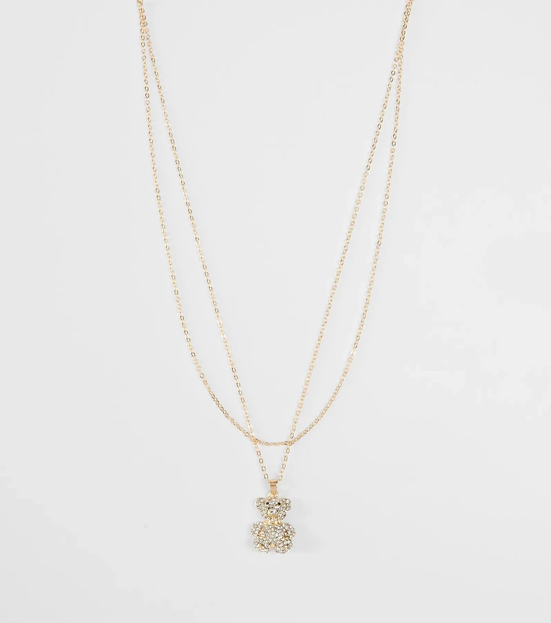 Rhinestone Teddy Bear Charm Necklace