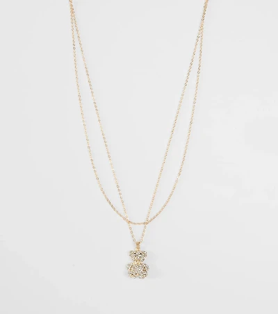 Rhinestone Teddy Bear Charm Necklace