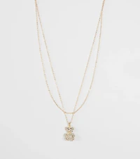 Rhinestone Teddy Bear Charm Necklace