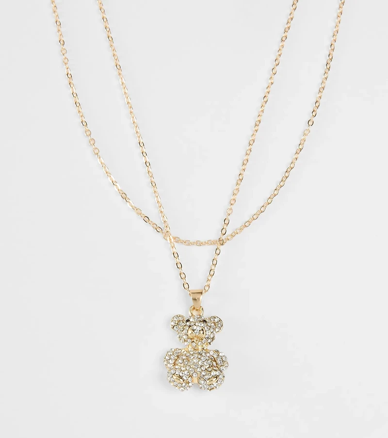 Rhinestone Teddy Bear Charm Necklace