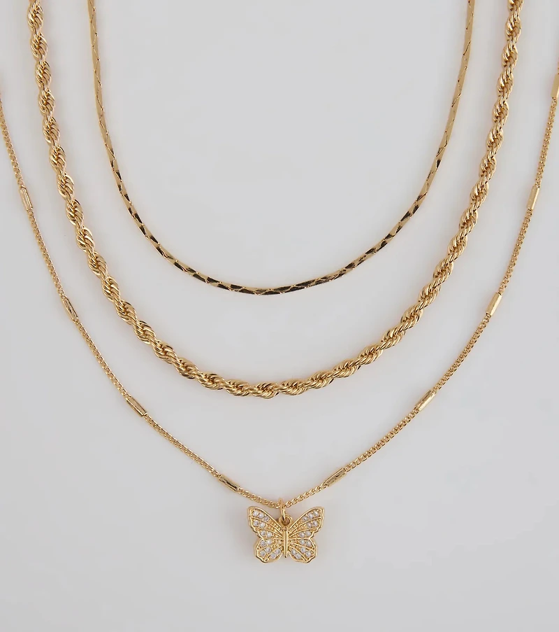 Wishing To Fly Butterfly Layered Necklace