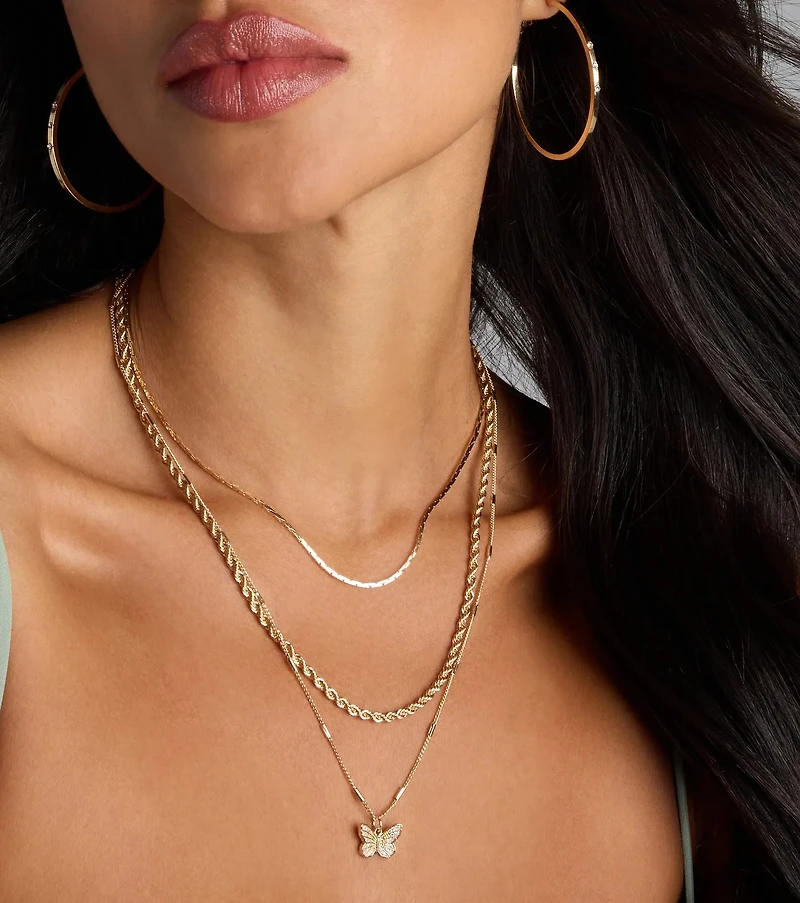 Wishing To Fly Butterfly Layered Necklace