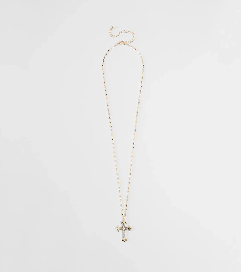 Full Of Faith Rhinestone Cross Necklace