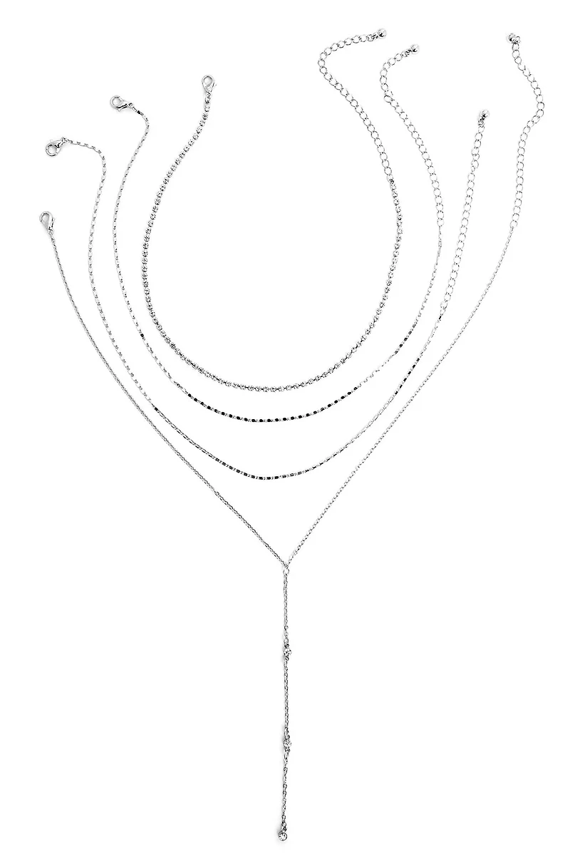Rhinestone & Chain Lariat Set