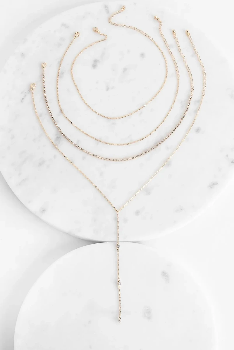 Rhinestone & Chain Lariat Set