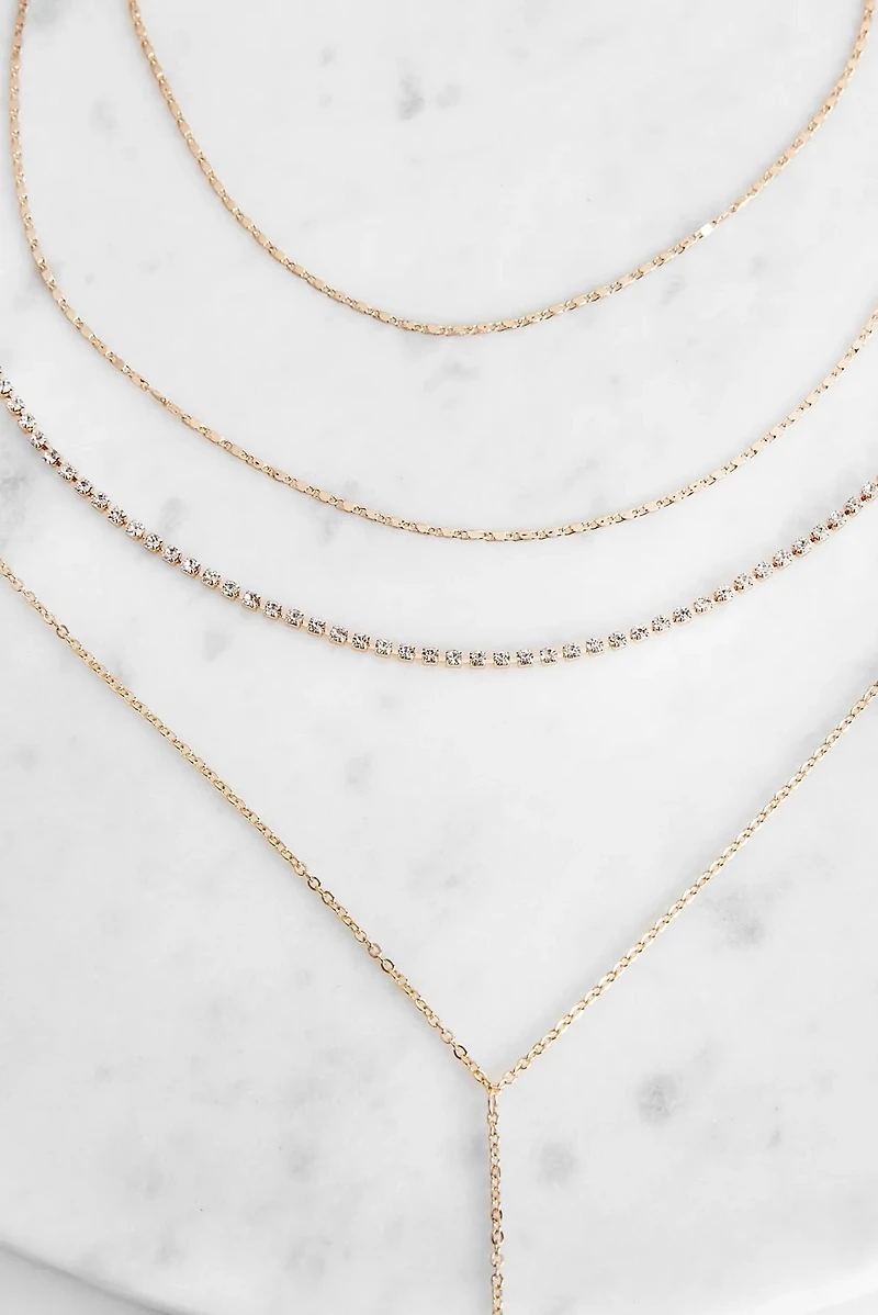 Rhinestone & Chain Lariat Set