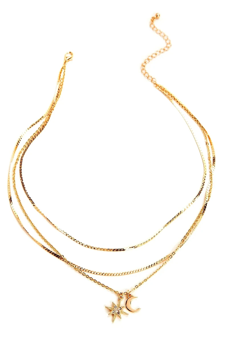 3 Row Layered Charm Necklace