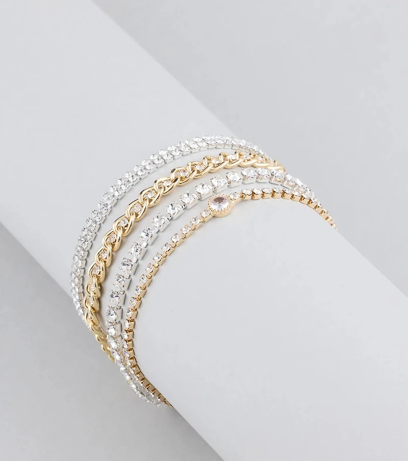 Exquisite Sparkle Rhinestone Four-Pack Bracelet Set