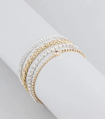 Exquisite Sparkle Rhinestone Four-Pack Bracelet Set