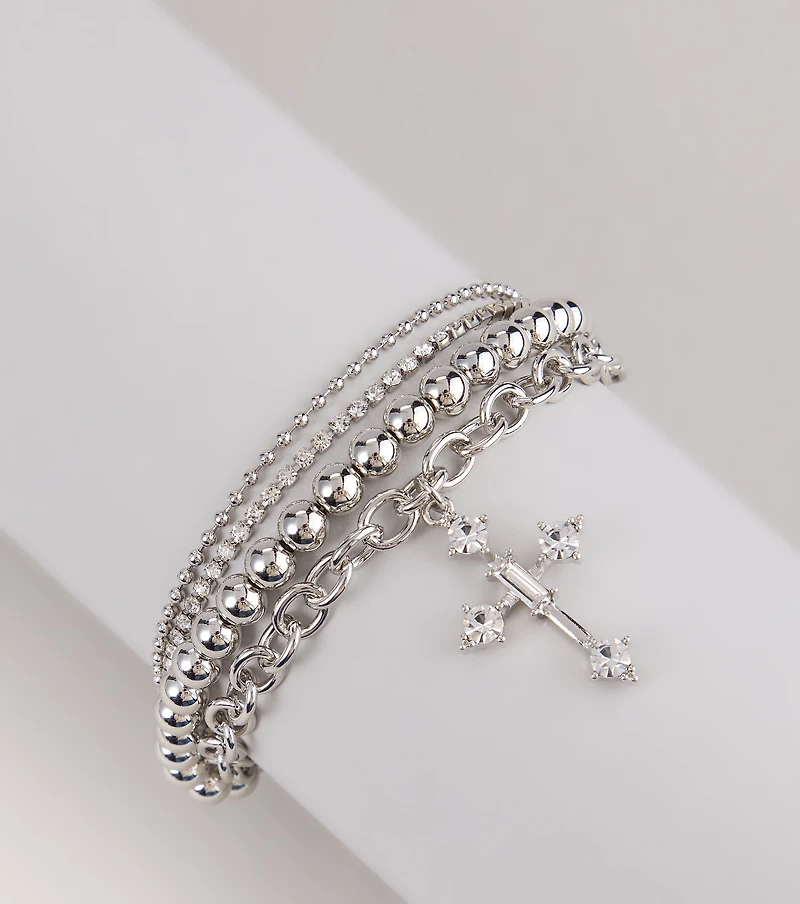 Divine Shine Cross Charm Layered Bracelet