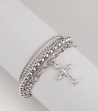Divine Shine Cross Charm Layered Bracelet