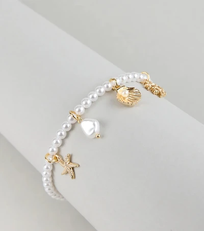 Coastal Cutie Faux Pearl Charm Bracelet